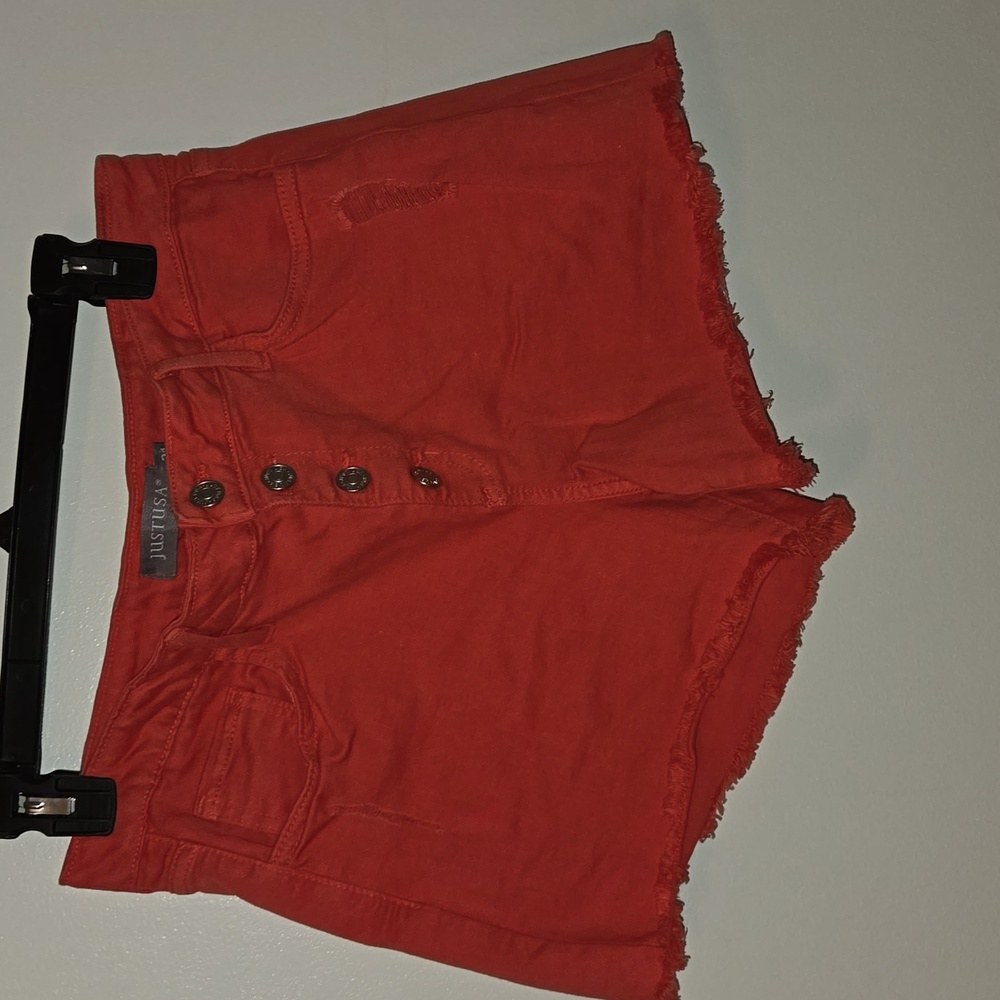 JustUsa Myra Mid Rise Frayed Hem Button Fly Short
